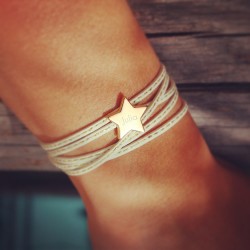Personalised leather bracelet gold plated star