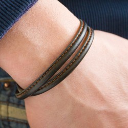 Men's engraved and steel leather bracelet